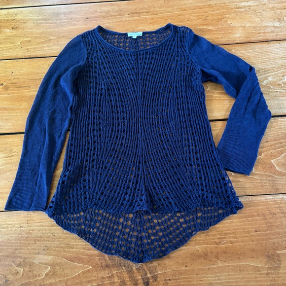 Eileen Fisher 100% Organic Linen Sweater - Open Knit - Navy Blue - Picture 4 of 9